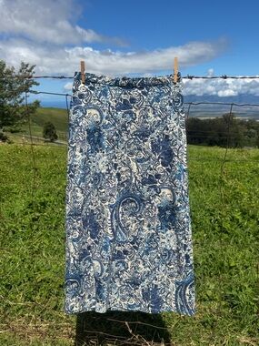 Denim & Co Blue Paisley Linen blend Beach Costal Skirt large